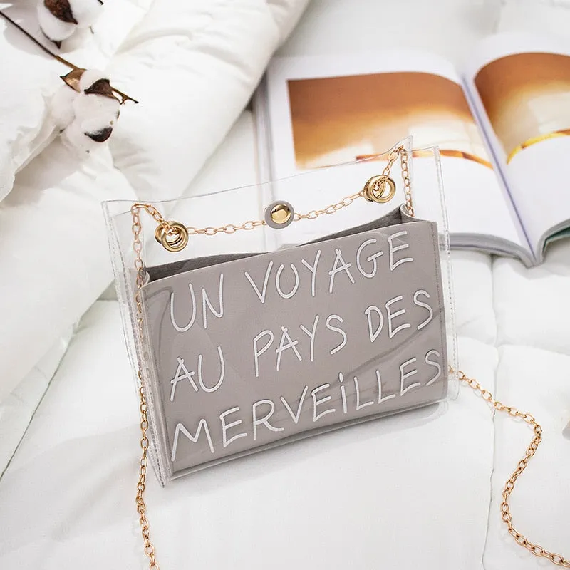 Letter Printed Transparent Jelly Shoulder Messenger Bags Women 2020 Fashion Female Crossbody Sling Handbags Girls