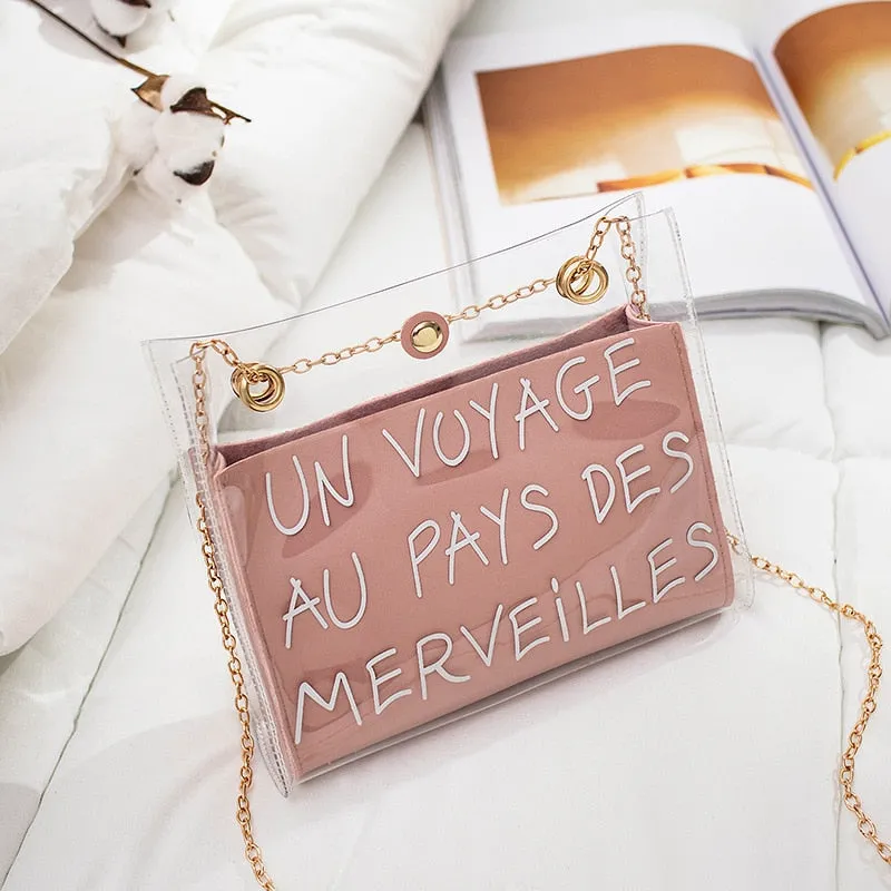 Letter Printed Transparent Jelly Shoulder Messenger Bags Women 2020 Fashion Female Crossbody Sling Handbags Girls