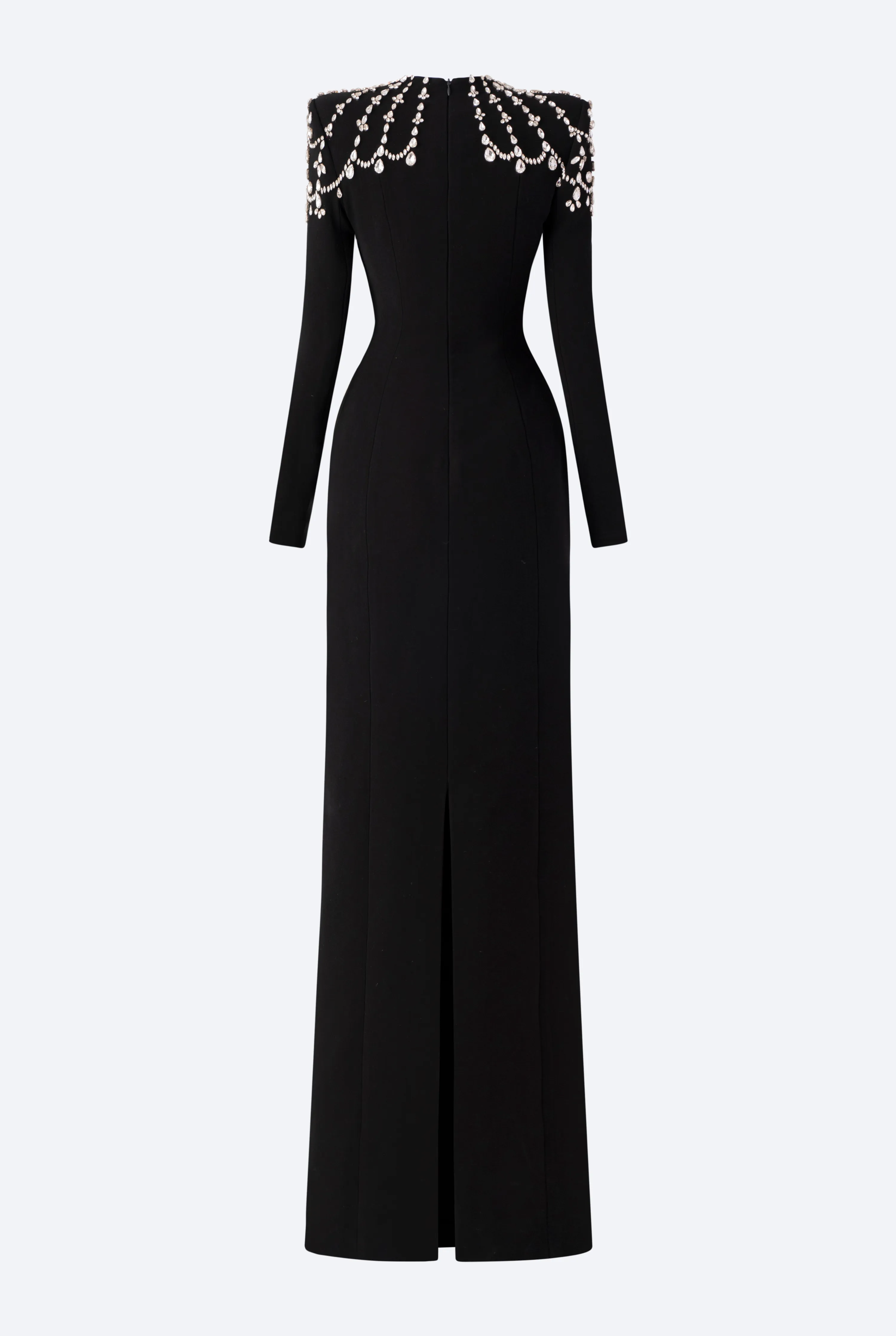 Long Sleeve Trapezoid Neckline Bodycon Full Black Dress - Nina