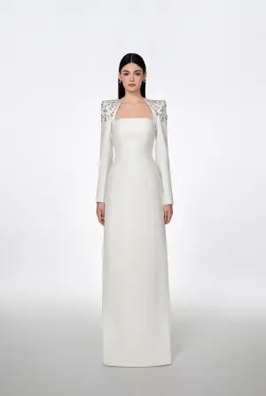 Long Sleeve Trapezoid Neckline Bodycon Full white Dress - Nina