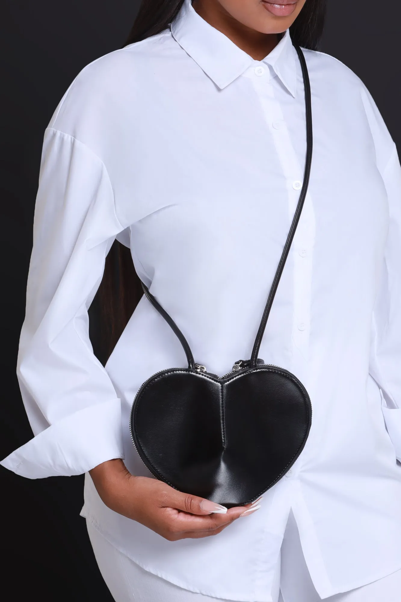 Love You More Heart Shaped Crossbody Purse - Black
