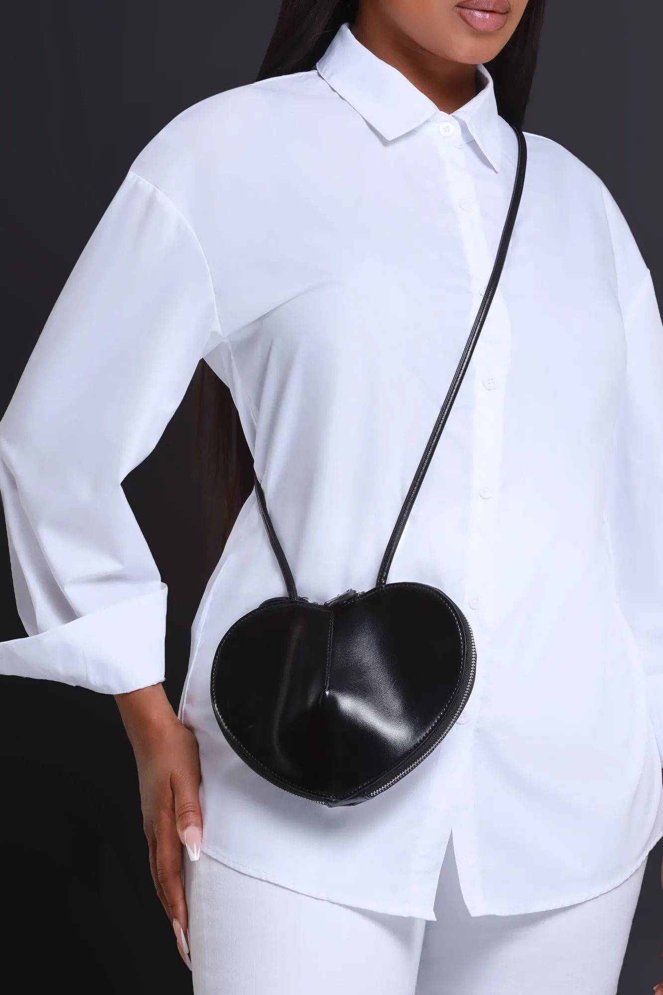 Love You More Heart Shaped Crossbody Purse - Black