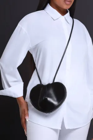 Love You More Heart Shaped Crossbody Purse - Black
