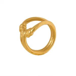 Luxurious Geometric Hollow Stacked Titanium Steel Ring - Elegant 18K Gold Plated Jewelry