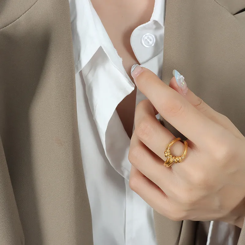 Luxurious Geometric Hollow Stacked Titanium Steel Ring - Elegant 18K Gold Plated Jewelry