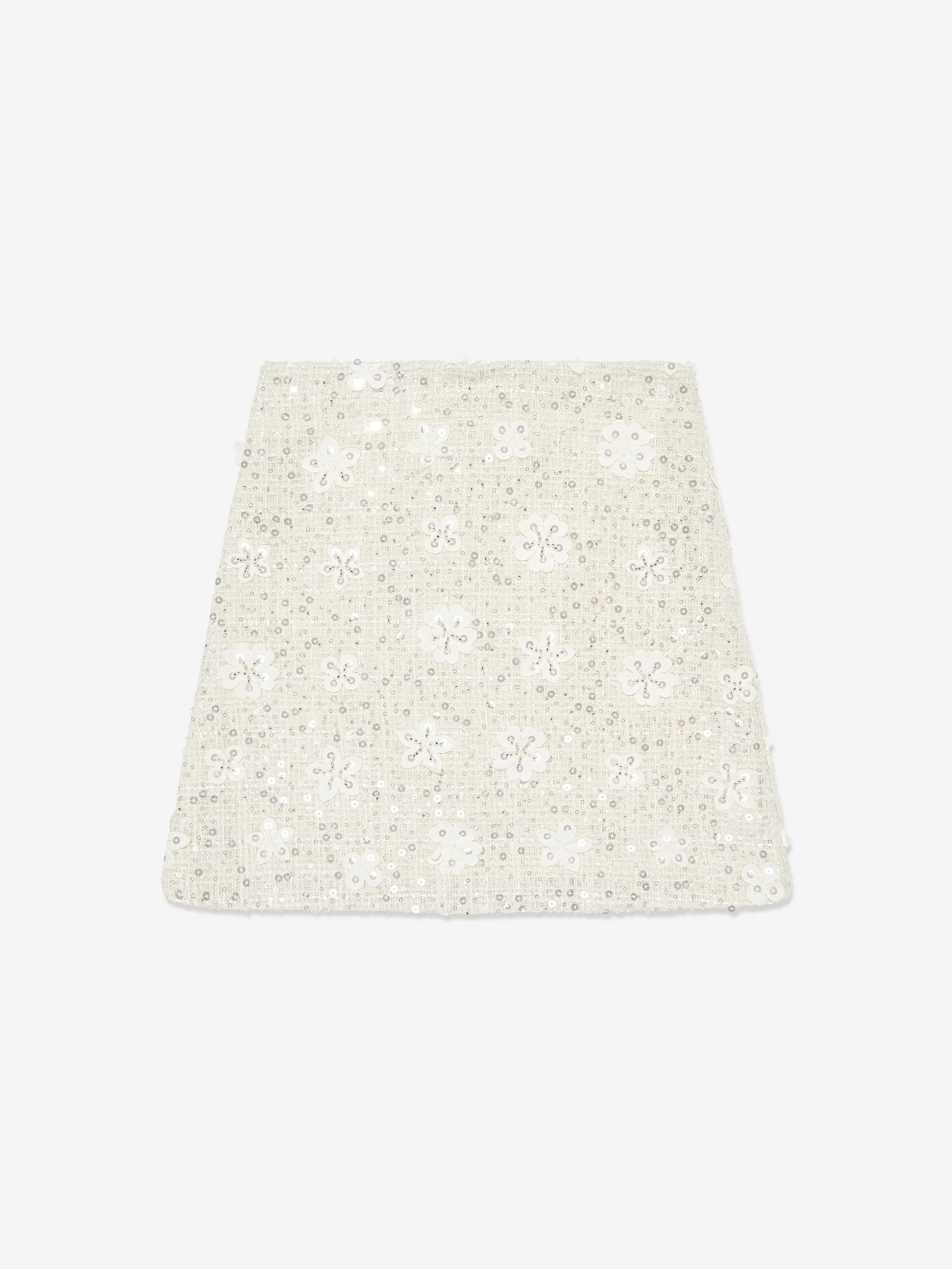 Mama Luma Girls Sequin Embroidered Skirt in White