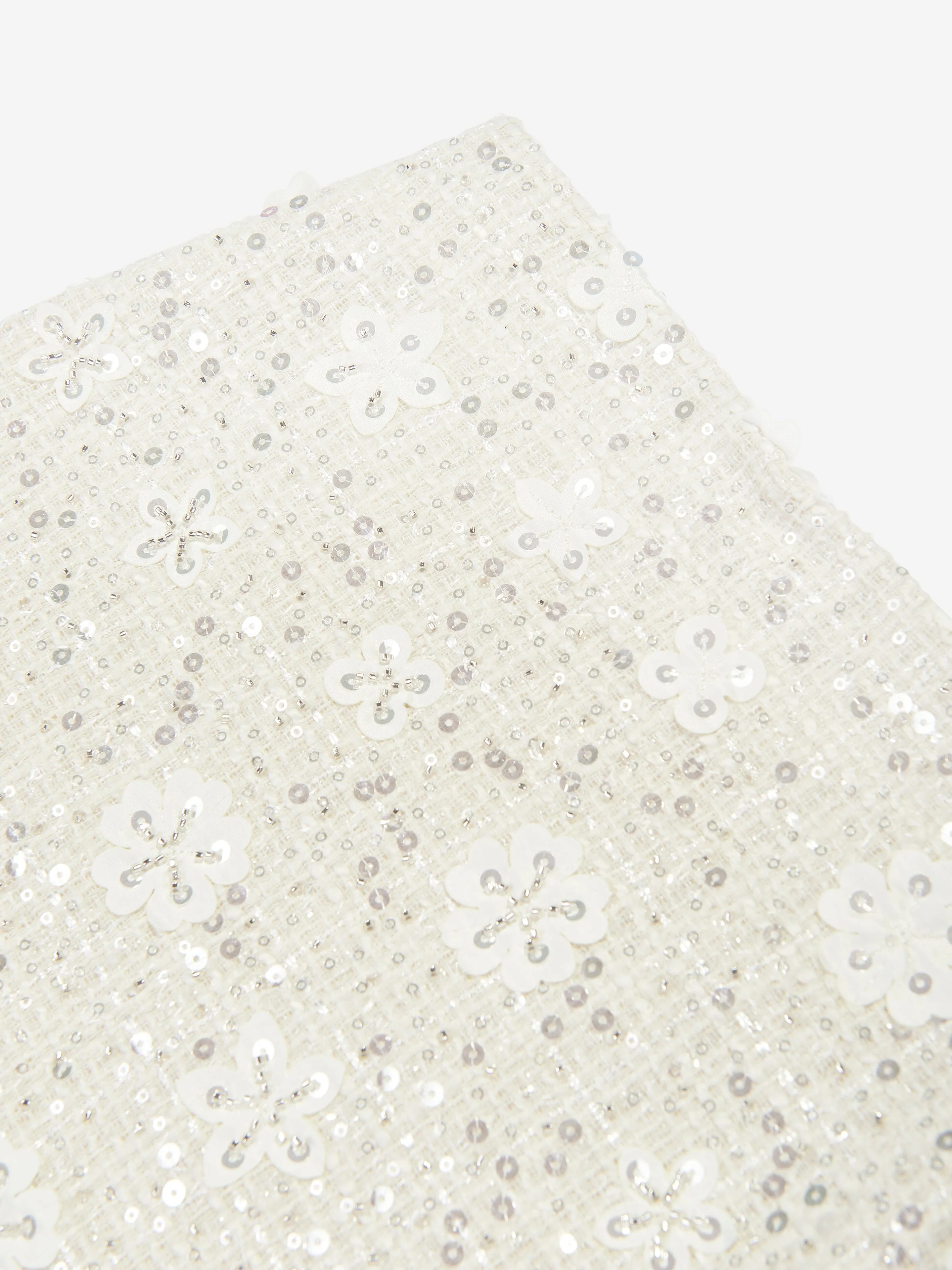 Mama Luma Girls Sequin Embroidered Skirt in White
