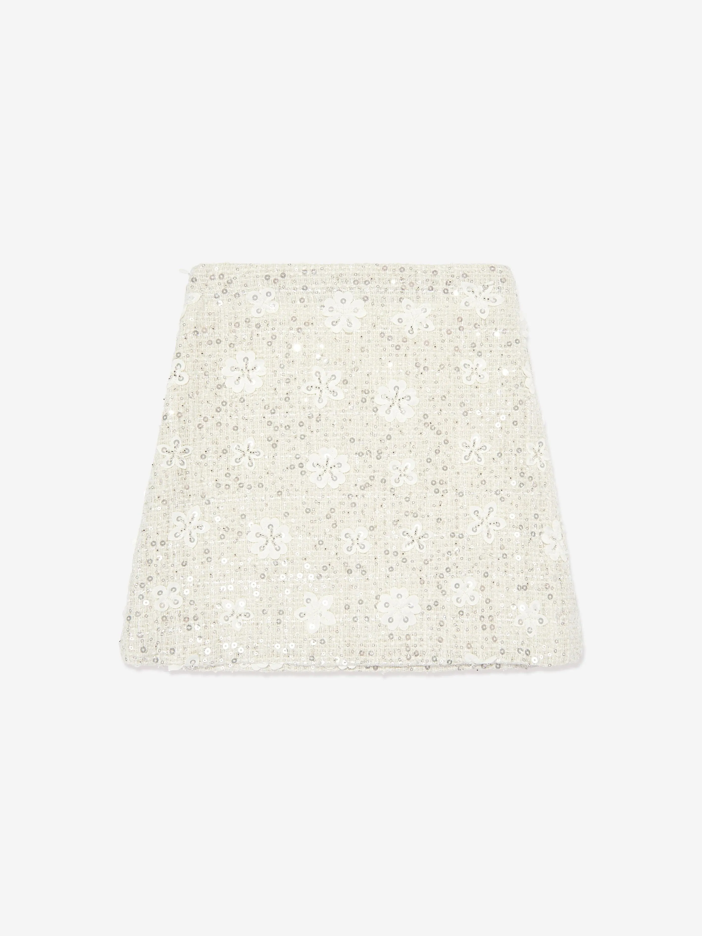 Mama Luma Girls Sequin Embroidered Skirt in White