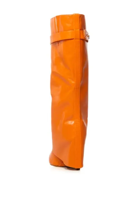 MELINA ORANGE WEDGE BOOT