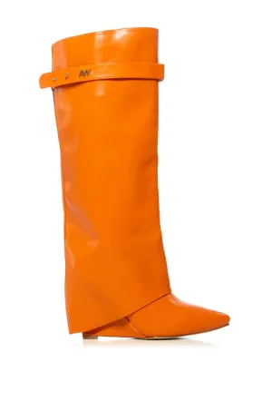 MELINA ORANGE WEDGE BOOT