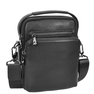 Mens Leather Messenger Bag Casual Crossbody Flight Bag A308 Black