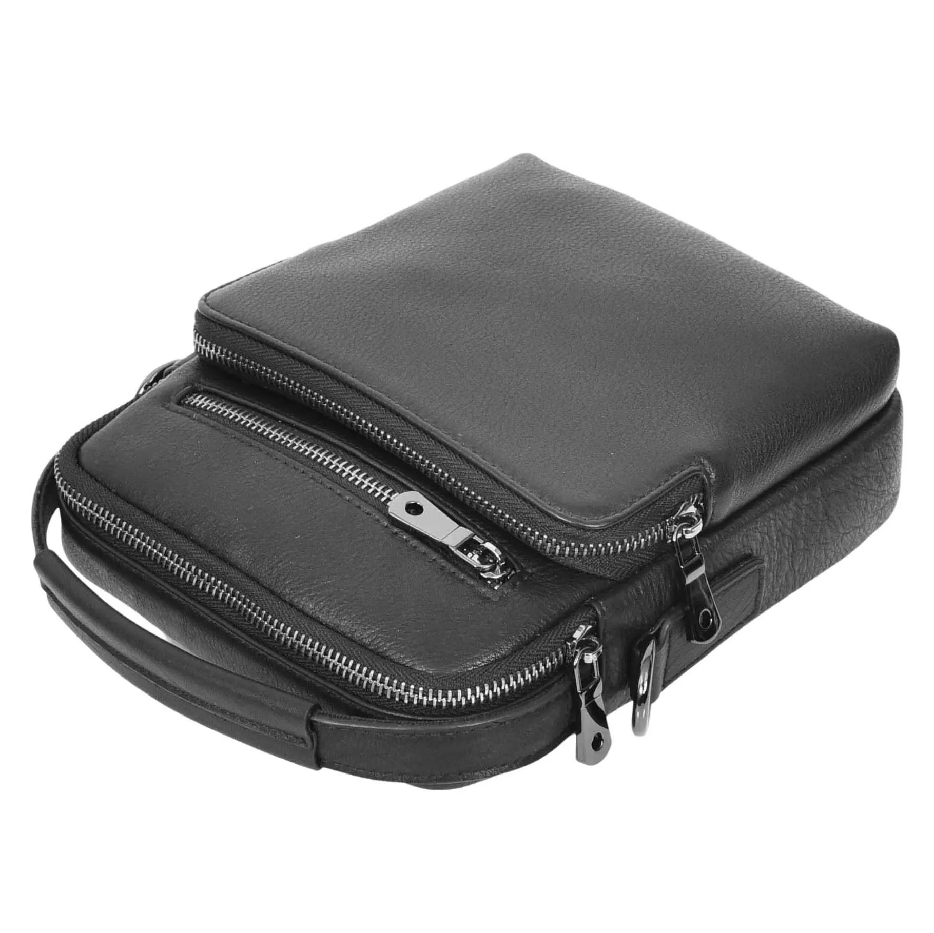 Mens Leather Messenger Bag Casual Crossbody Flight Bag A308 Black