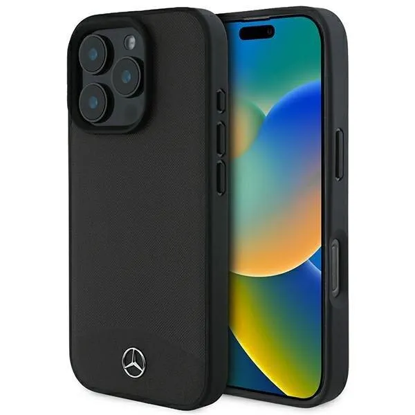 Mercedes Textured And Plain Leather Case with MagSafe for iPhone 16 Pro Max 6.9" Black - MEHMP16X23RBARK