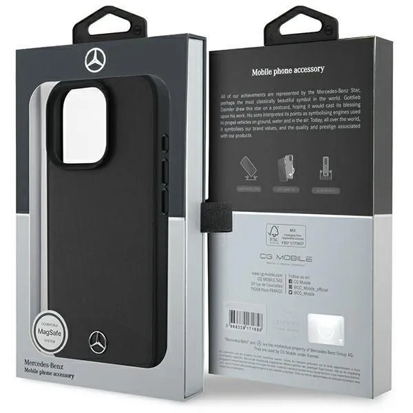 Mercedes Textured And Plain Leather Case with MagSafe for iPhone 16 Pro Max 6.9" Black - MEHMP16X23RBARK