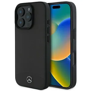Mercedes Textured And Plain Leather Case with MagSafe for iPhone 16 Pro Max 6.9" Black - MEHMP16X23RBARK
