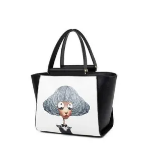 Metal Characters Printed Colour Block Tote Bag - Black