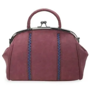 Metal Trim Braided Kisslock Handbag - Dark Red