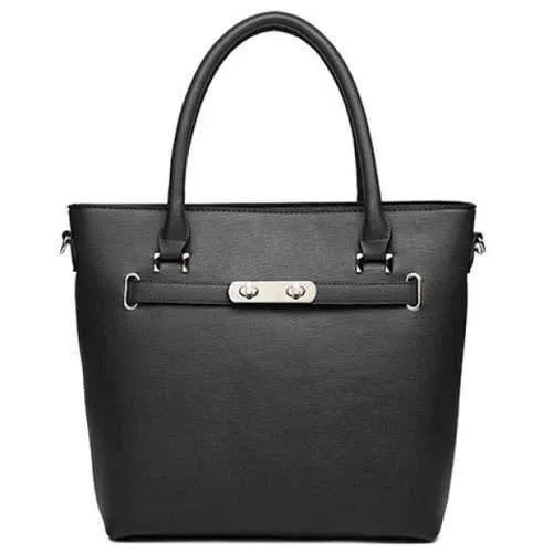 New Arrival Solid Color and PU Leather Design Tote Bag For Women - Black