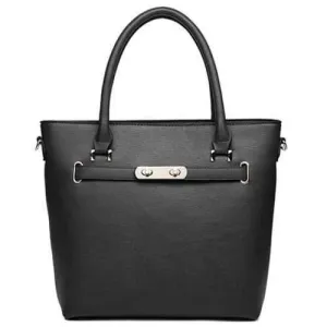 New Arrival Solid Color and PU Leather Design Tote Bag For Women - Black