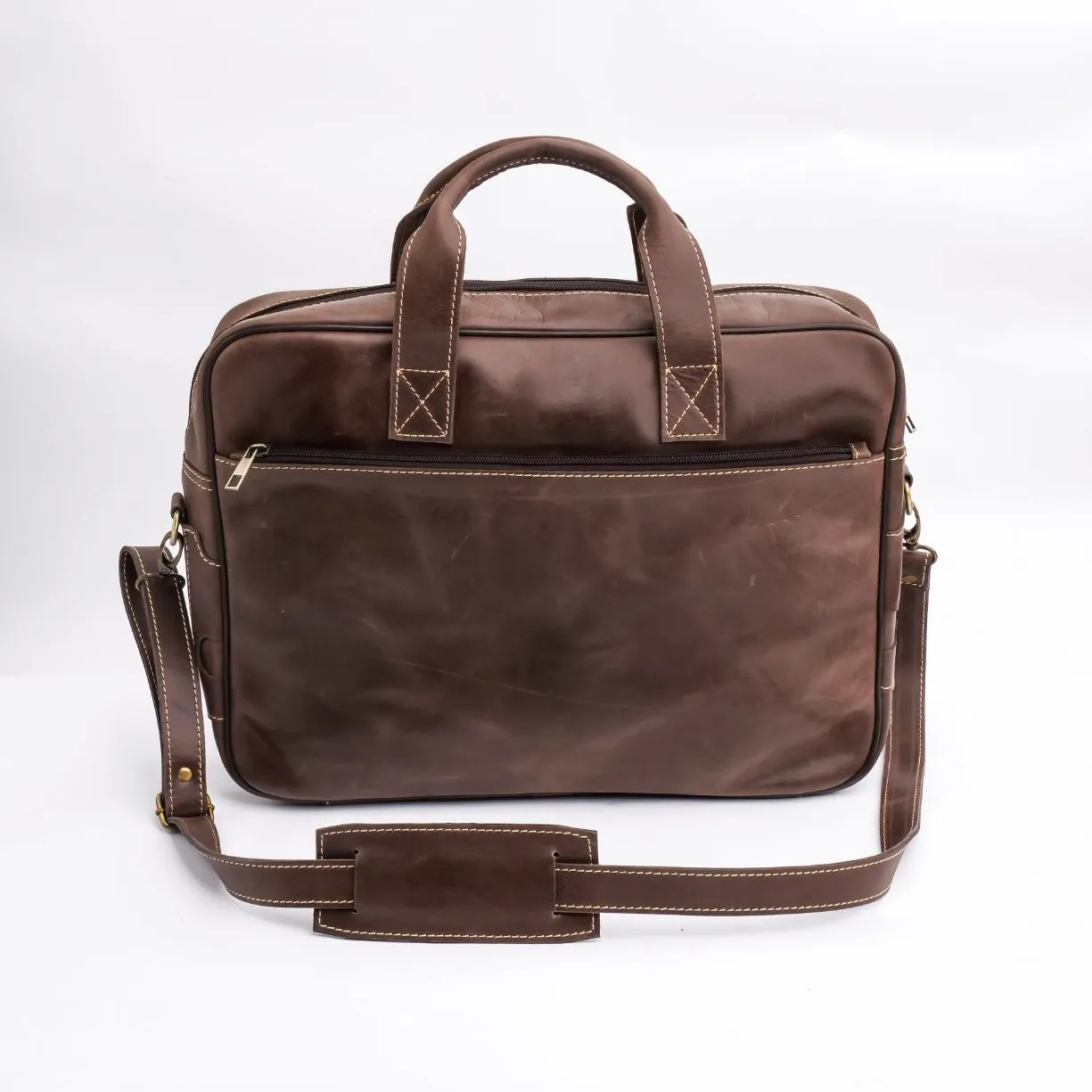 Oxford Pure Leather Vintage Business Laptop Bag-Dark Brown