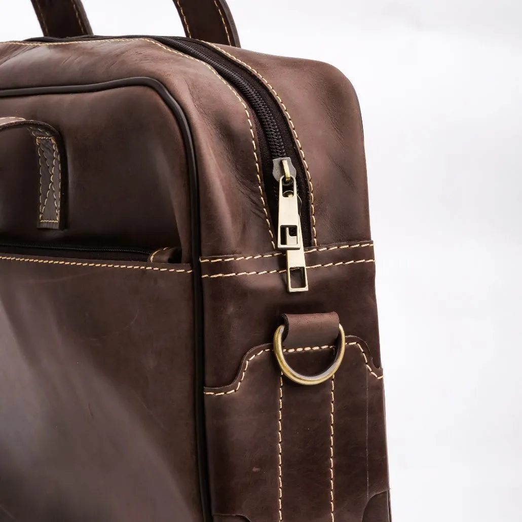 Oxford Pure Leather Vintage Business Laptop Bag-Dark Brown