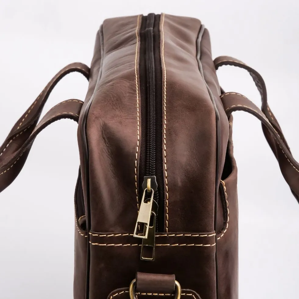 Oxford Pure Leather Vintage Business Laptop Bag-Dark Brown