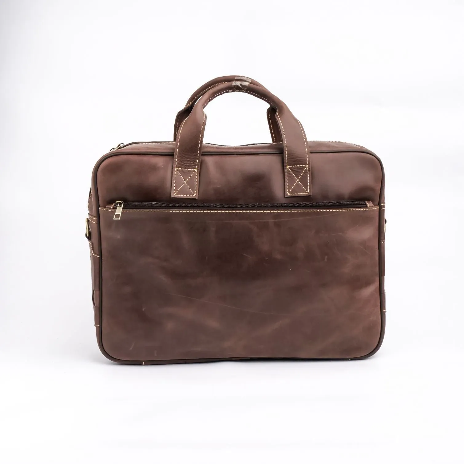 Oxford Pure Leather Vintage Business Laptop Bag-Dark Brown