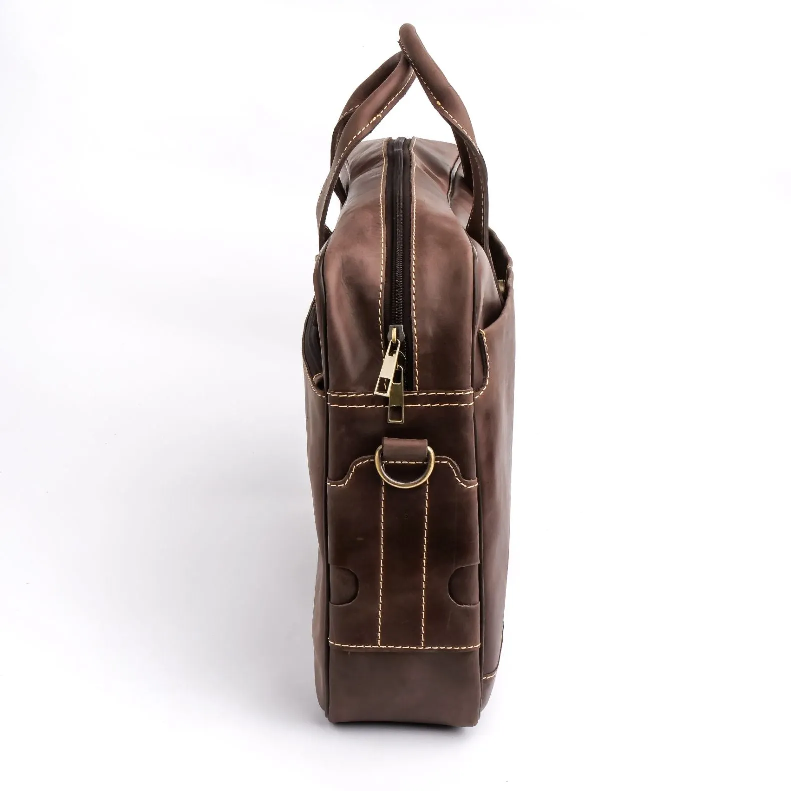 Oxford Pure Leather Vintage Business Laptop Bag-Dark Brown