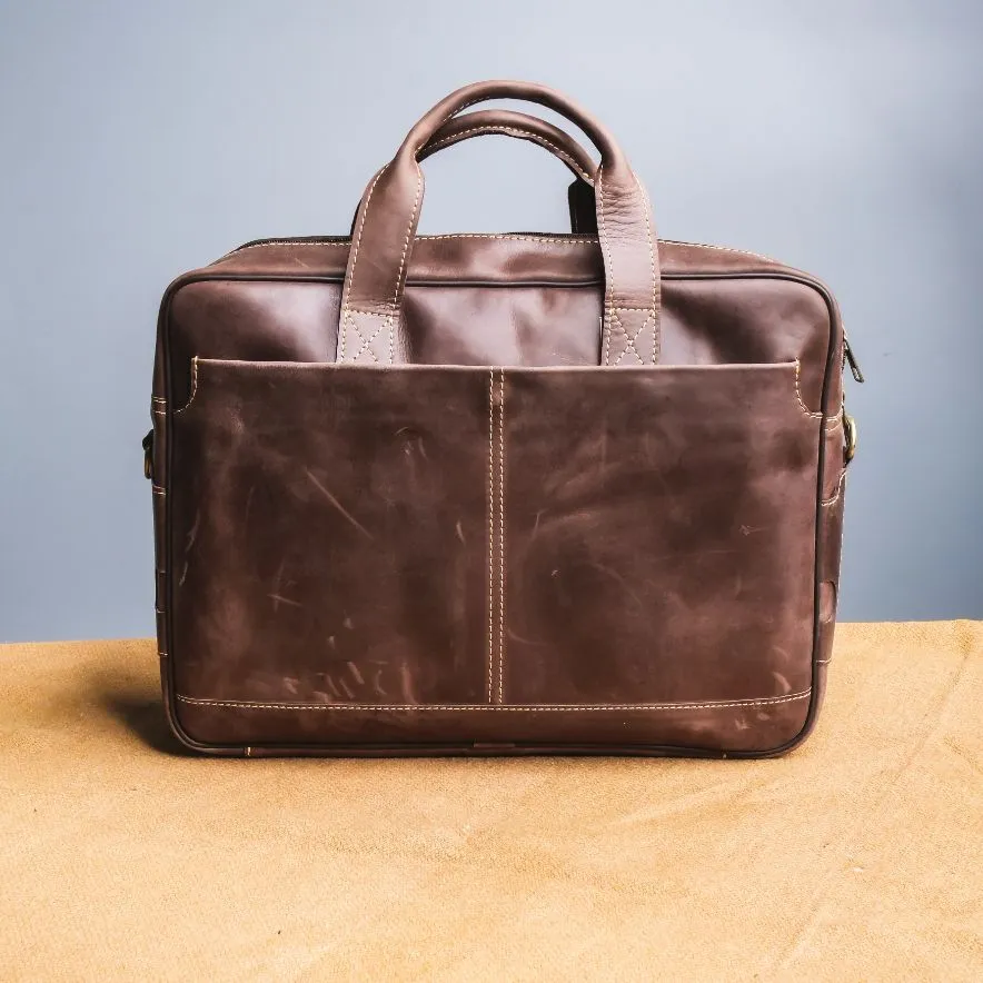 Oxford Pure Leather Vintage Business Laptop Bag-Dark Brown