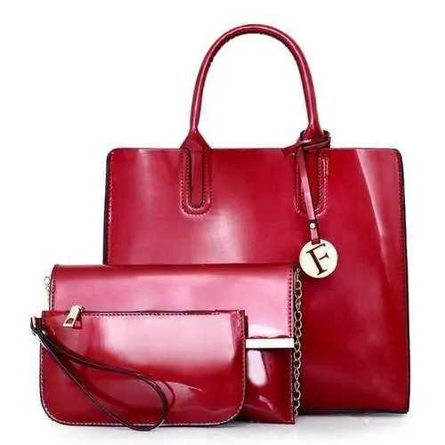 Patent Leather 3 Pieces Handbag Set - Red
