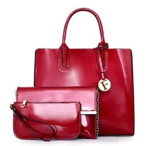 Patent Leather 3 Pieces Handbag Set - Red