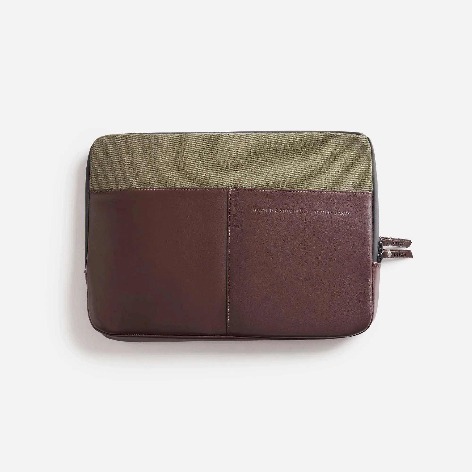 Premium Leather Laptop Sleeve - Brown/Olive