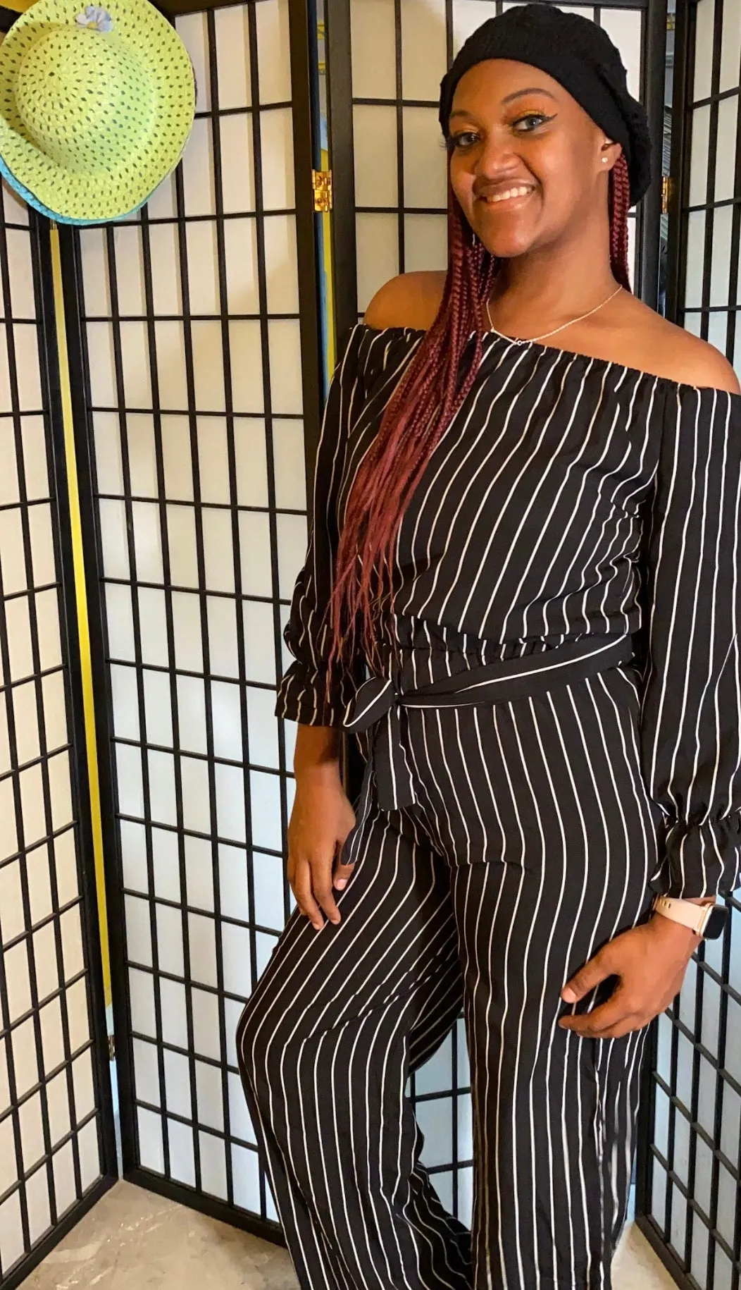 "Match in Style: WOMEN Black & White Striped Jumpsuit