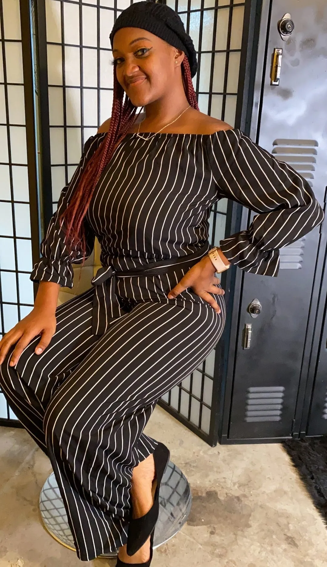 "Match in Style: WOMEN Black & White Striped Jumpsuit