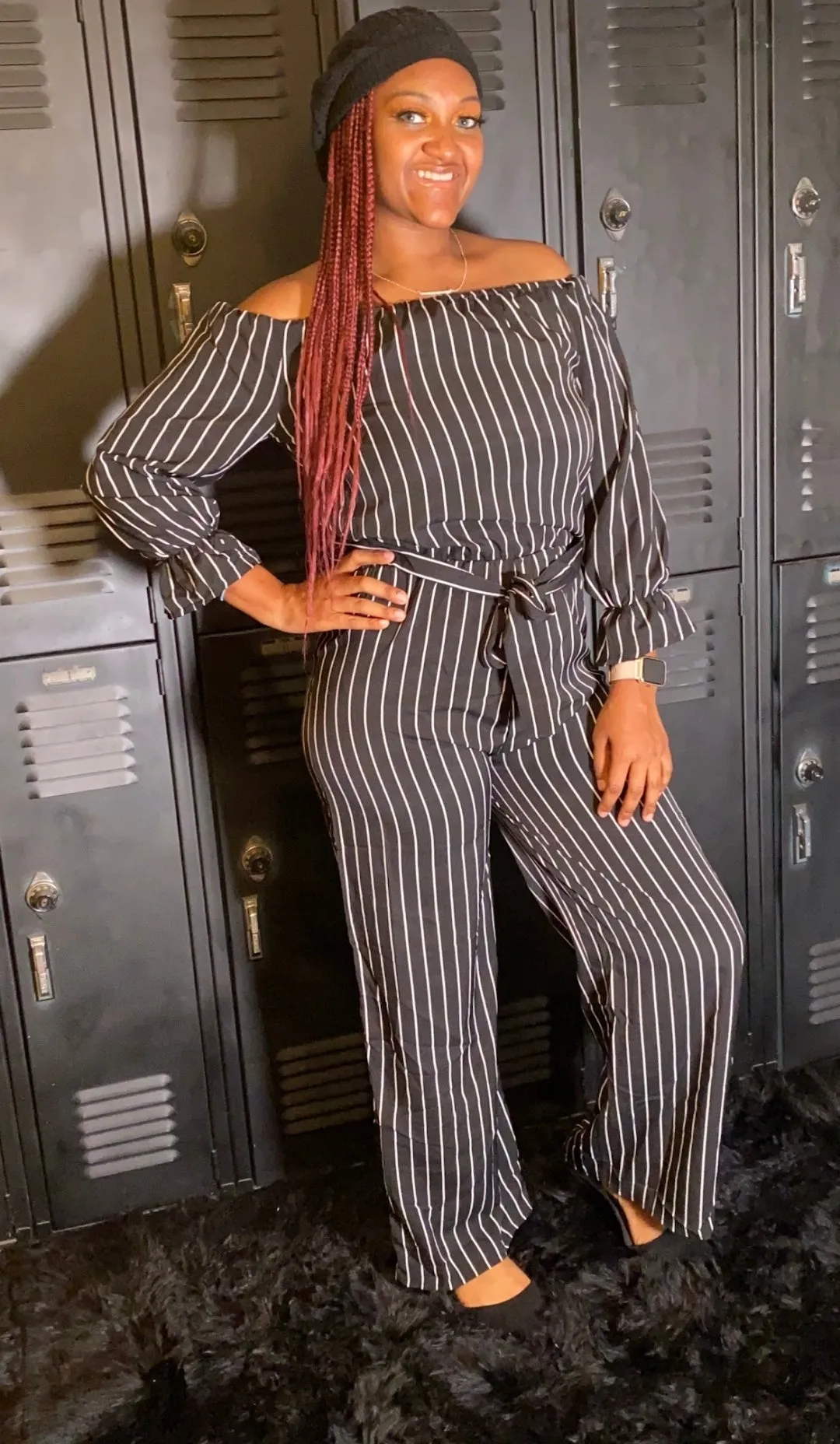 "Match in Style: WOMEN Black & White Striped Jumpsuit