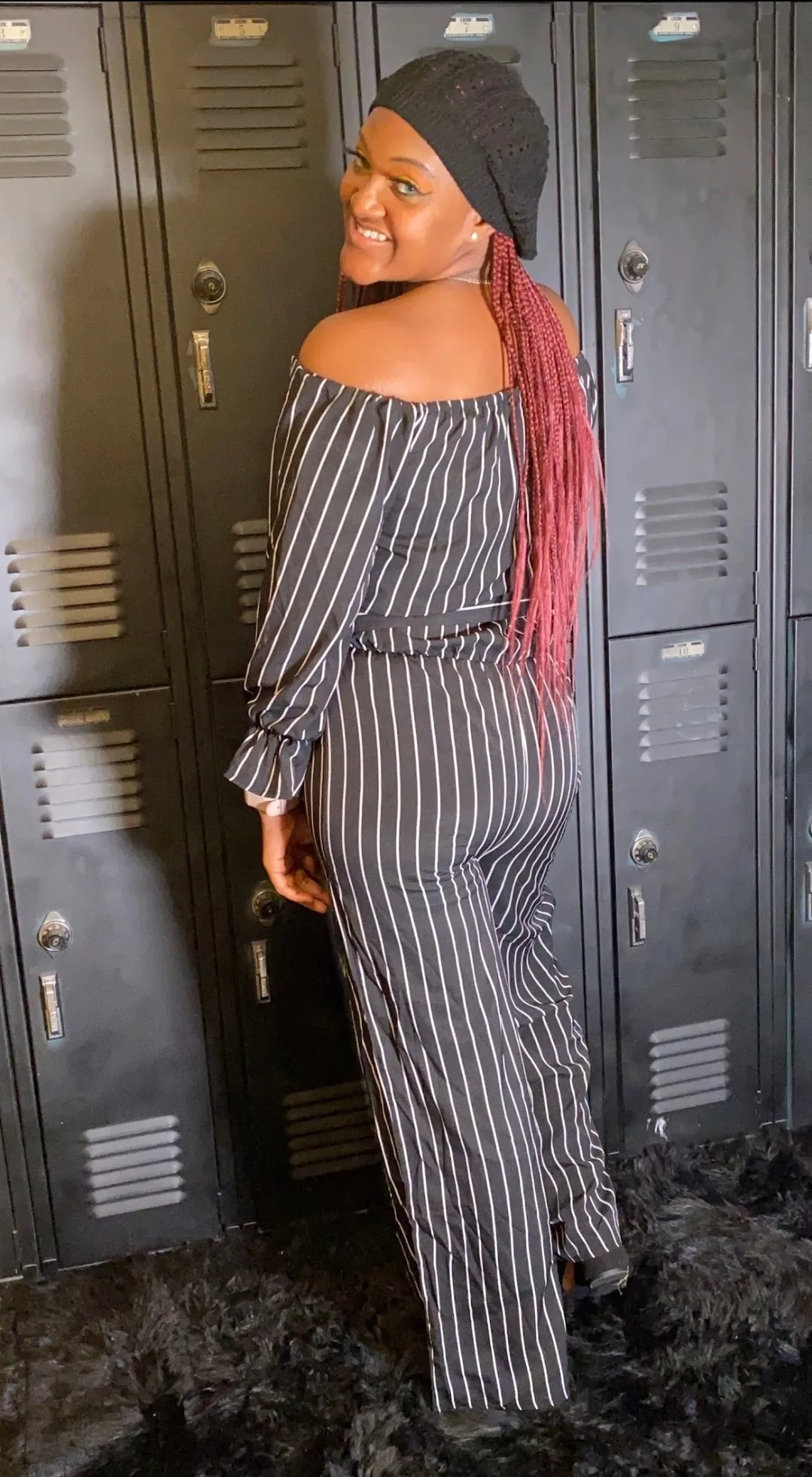 "Match in Style: WOMEN Black & White Striped Jumpsuit