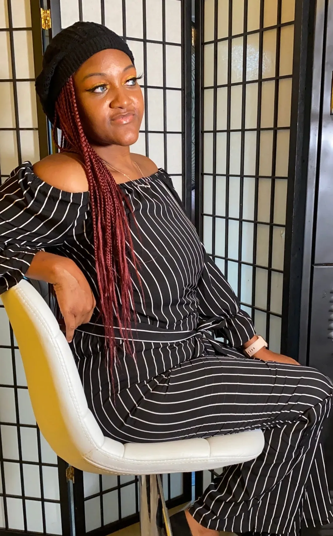"Match in Style: WOMEN Black & White Striped Jumpsuit