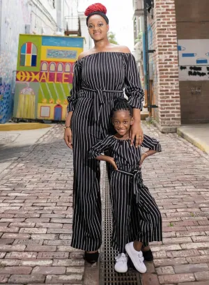 "Match in Style: WOMEN Black & White Striped Jumpsuit