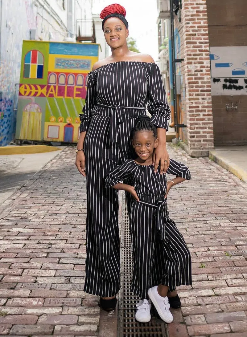 "Match in Style: WOMEN Black & White Striped Jumpsuit