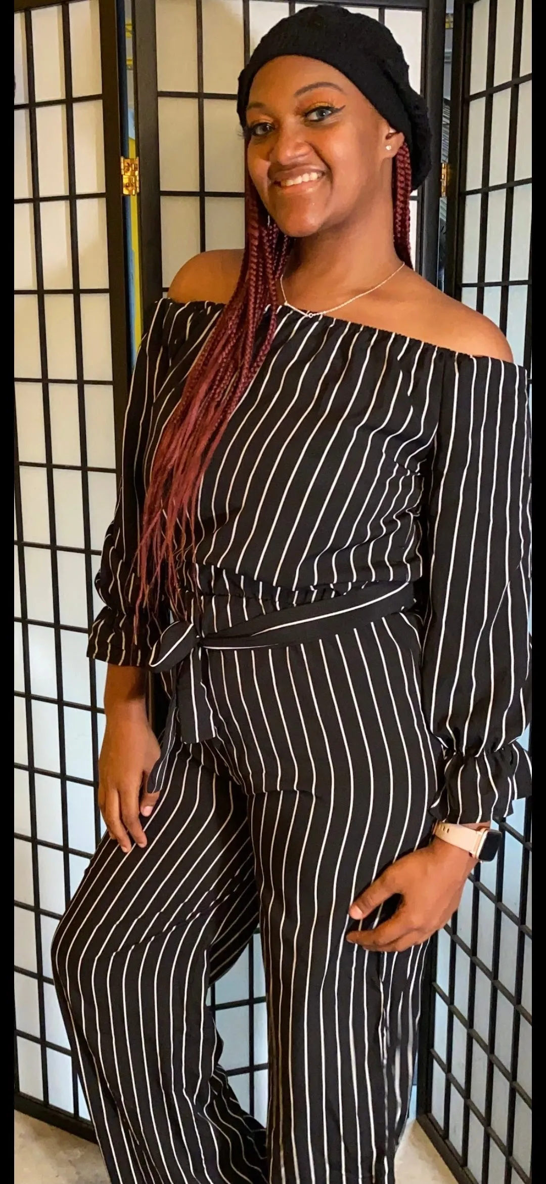 "Match in Style: WOMEN Black & White Striped Jumpsuit