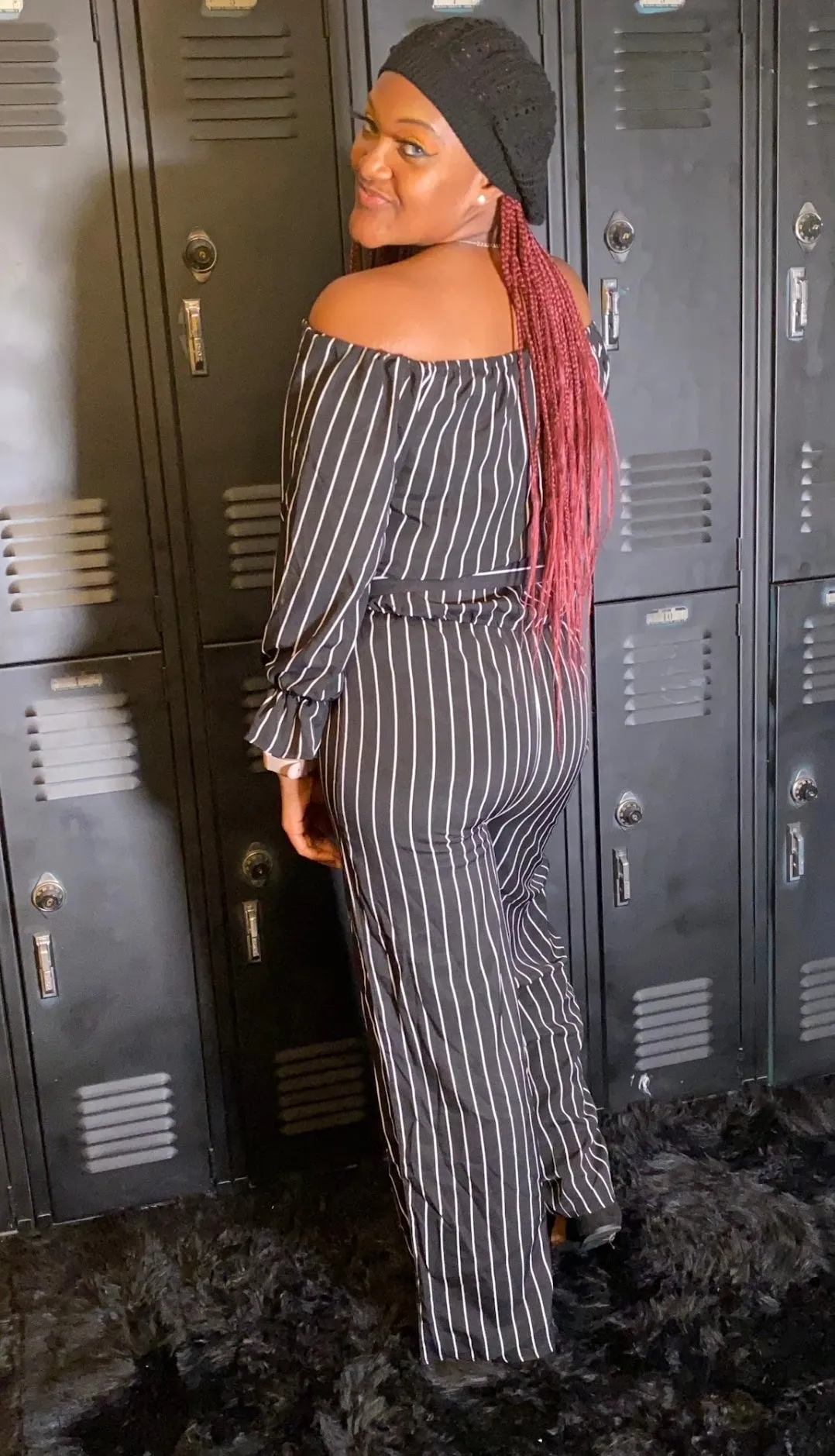 "Match in Style: WOMEN Black & White Striped Jumpsuit