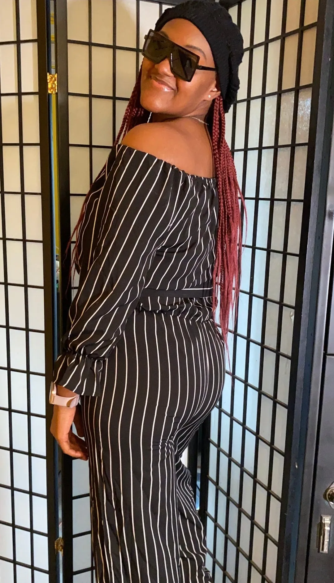 "Match in Style: WOMEN Black & White Striped Jumpsuit