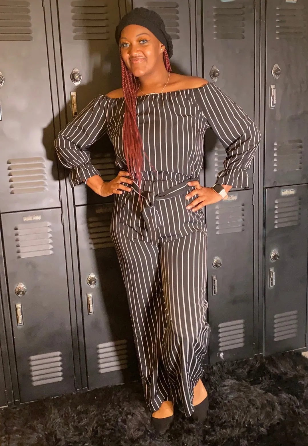 "Match in Style: WOMEN Black & White Striped Jumpsuit
