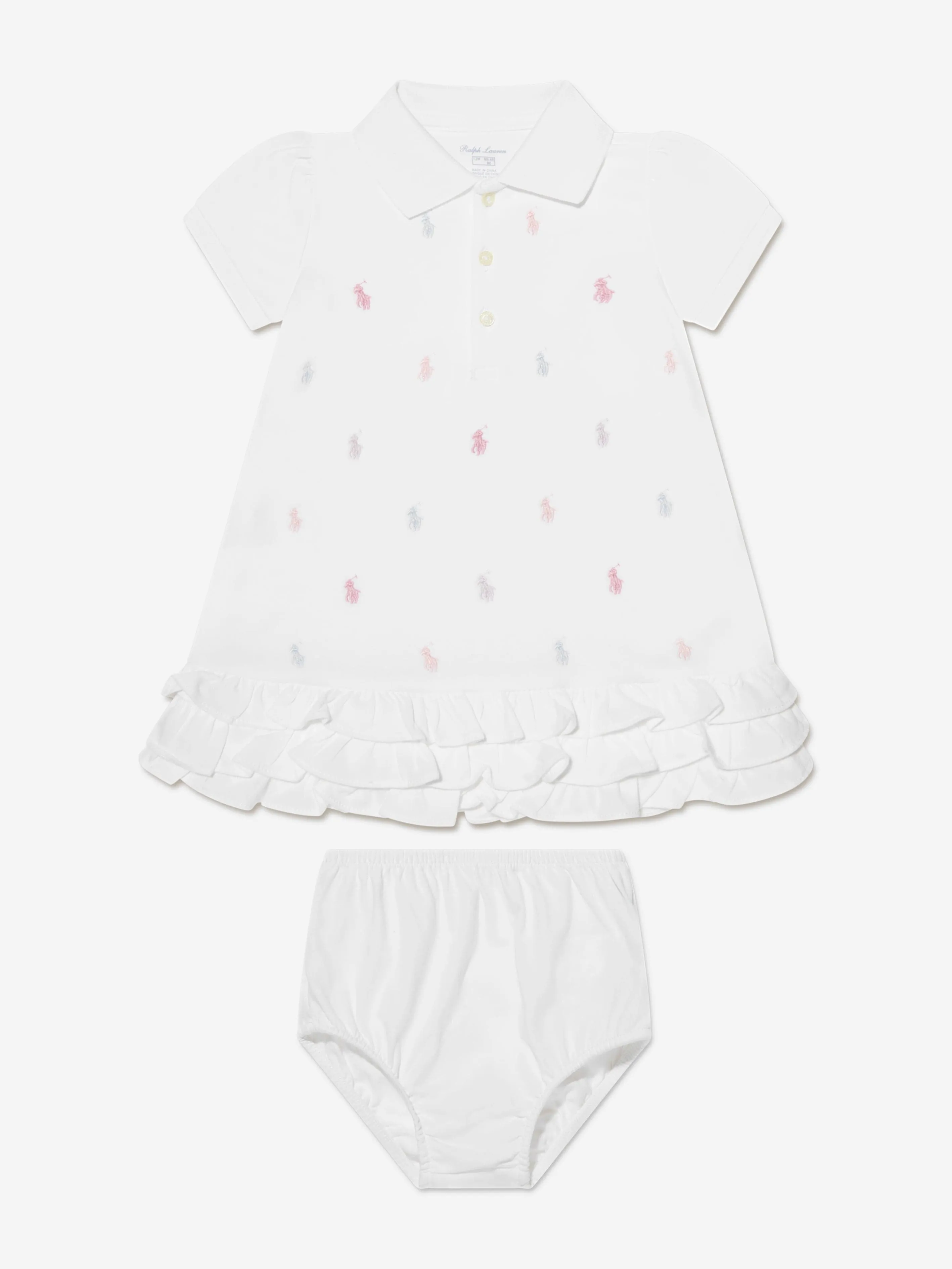Ralph Lauren Baby Girls Schiffli Polo Dress in White