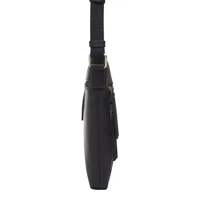 'rue' Black Polished Vt Real Leather Crossbody Bag