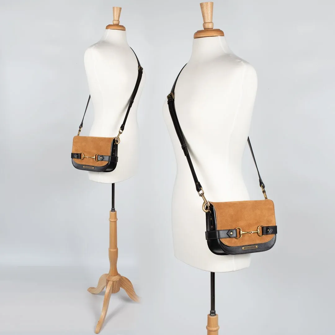 Saratoga- Horse Bit Crossbody Bag in Suede & Italian Leather