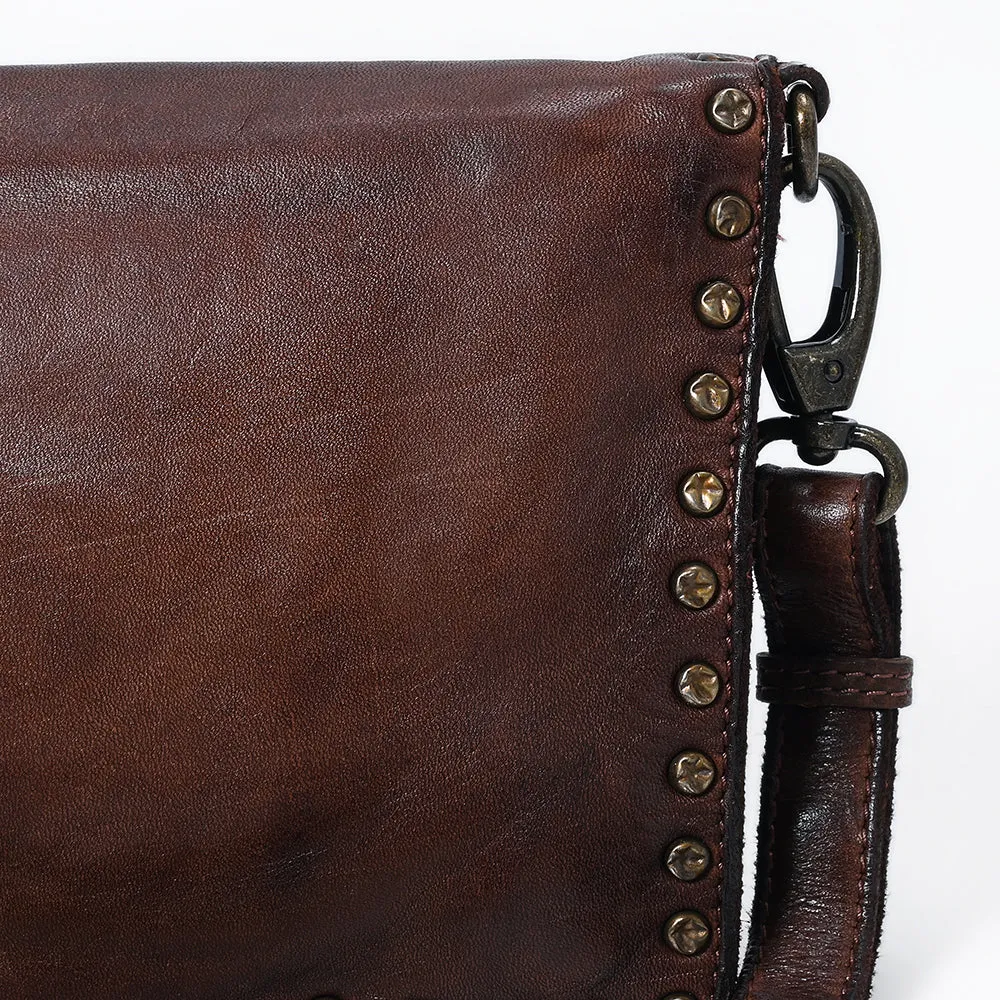 Spaghetti Western Swc193Brn Organiser Vintage Handmade Drum Dyed Genuine European Cowhide Leather Women Bag Western Handbag Purse