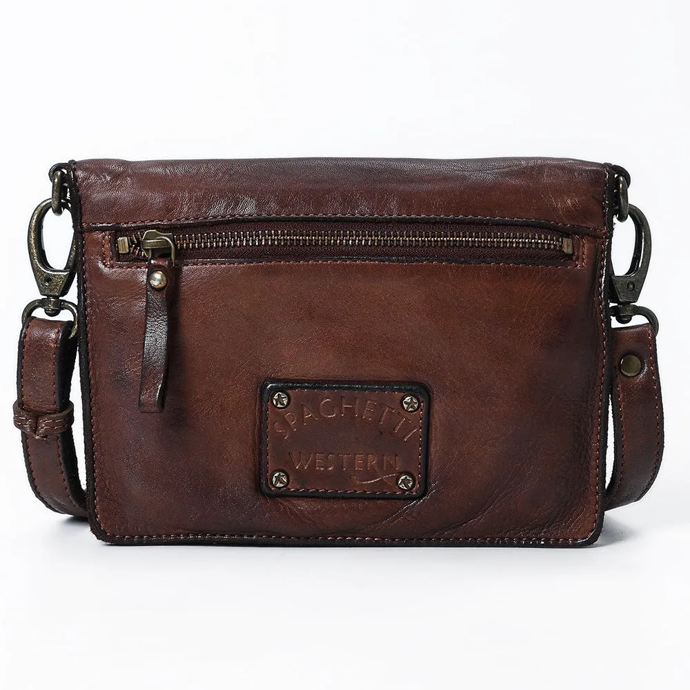 Spaghetti Western Swc193Brn Organiser Vintage Handmade Drum Dyed Genuine European Cowhide Leather Women Bag Western Handbag Purse
