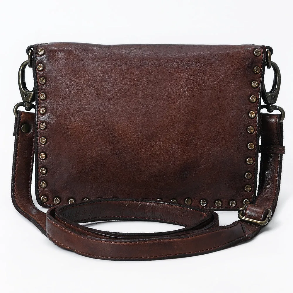 Spaghetti Western Swc193Brn Organiser Vintage Handmade Drum Dyed Genuine European Cowhide Leather Women Bag Western Handbag Purse