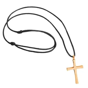 Stainless Steel Metal Cross  Black Leather Cord Unisex Women Men Religious Christian Vintage Braided Rope Chain Fashion Jewelry Accessory Pendant Necklace  Pink Rose Gold 18 Inch